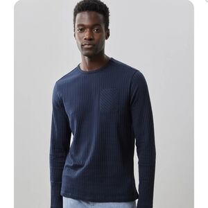 Robert Barakett Men’s M Navy Mozart Ribbed Long Sleeve Crew Pocket Tee